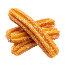 Golden Churros with Sugar Coating on White Background Freshly Cooked Snack Dessert Traditional Spanish Food