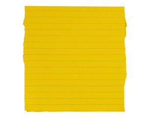Yellow lined loose leaf notebook paper ripped rectangle isolated on white
