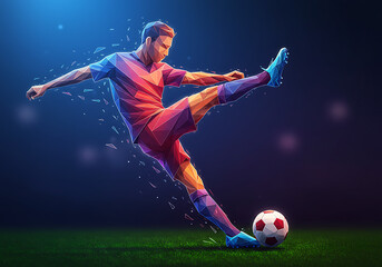 Soccer Player Polygon Kick Action Sports