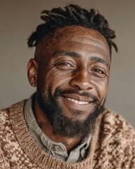A smiling man with a beard wearing a patterned sweater poses for the camera
