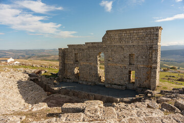 Ruins of the ancient Roman amphitheater of Acinipo, located in the province of Malaga, Spain