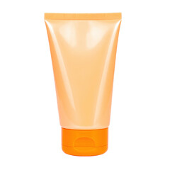 Generic beige lotion or cream tube with orange cap isolated on white background for skincare or cosmetic product advertising and packaging design