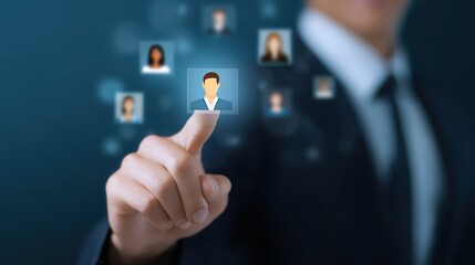 Digital Recruitment: A finger points toward a digital profile, symbolizing the core of recruitment process