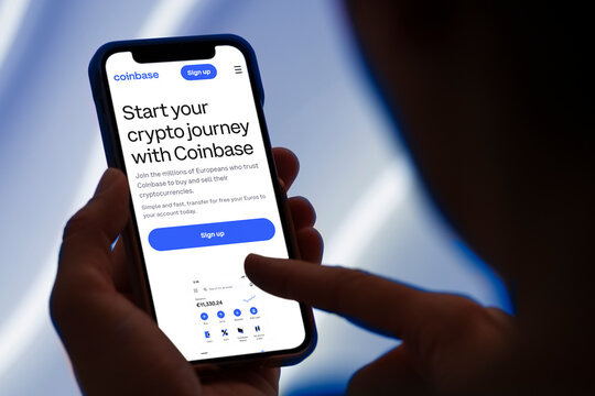 Guilherand-Granges, France - August 01, 2025. Coinbase platform for cryptocurrency trading, investment, and secure digital asset management in the global digital finance industry.