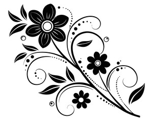Elegant black floral swirls and flowers silhouette