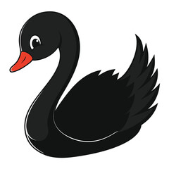 Cute black swan illustration isolated on white background