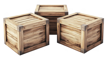 Wooden crates arranged in an transparent setting with a focus on natural textures and forms