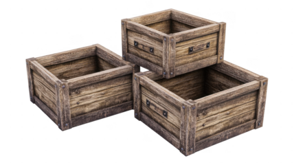 Rustic wooden crates stacked together in a minimalistic transparent arrangement