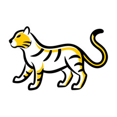Stylized illustration of a walking tiger isolated on white background