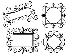 Four ornate decorative frames and flourishes silhouette