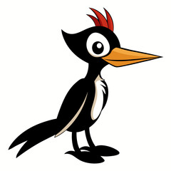 Cute cartoon woodpecker bird isolated on white background