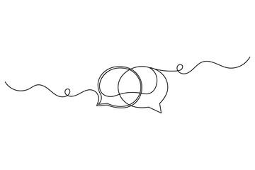 Speech bubble continuous single line drawing and outline vector illustration.