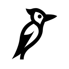 Black woodpecker silhouette isolated on white background