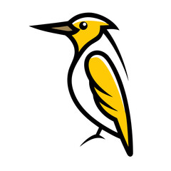 Yellow woodpecker bird isolated on white background