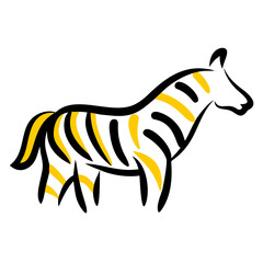 Stylized zebra illustration with black and yellow stripes isolated on white background