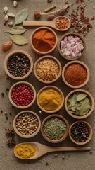 Colorful Variety of Spices in Wooden Bowls