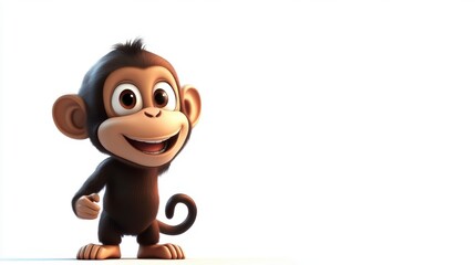 Adorable cartoon chimpanzee with a cheerful expression, isolated on white background.