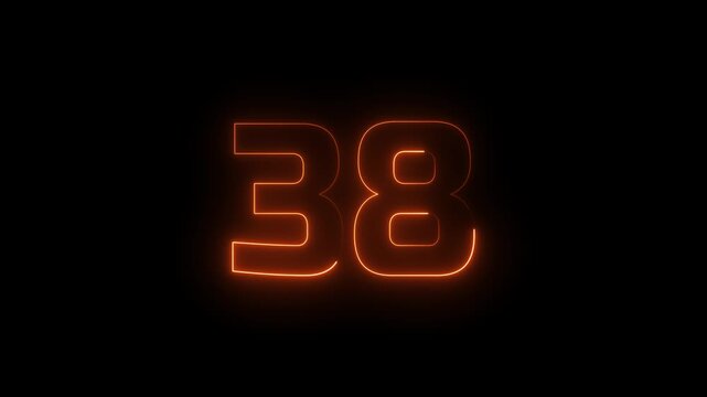 Glowing neon text 38 number countdown icon background 4k animation. Neon number 383.