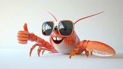 A cheerful, cartoon lobster wearing sunglasses gives a thumbs-up.