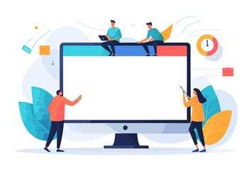 Team Collaboration and Digital Innovation Concept with People Working on a Large Computer Screen in a Modern Office Environment
