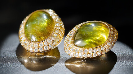 Isolated image of chrysoberyl cat’s eye earrings with sharp detail and vibrant color 