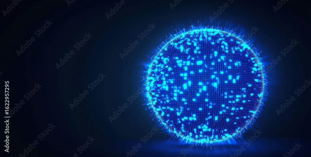 Poster futuristic graphic style emphasizes a global data network.