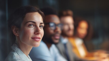 Business Team's Collective Focus: A diverse group of business professionals exhibits unwavering focus and determination, creating a dynamic image