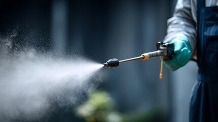 Pest Control Worker Spraying Insecticide Outdoors