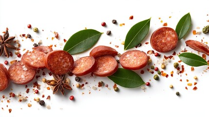 Smoked Sausage Slices with Aromatic Spices on White