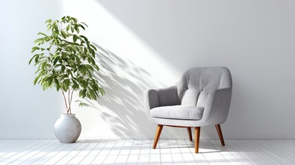 Cozy Armchair and Indoor Plant in Minimalist Room