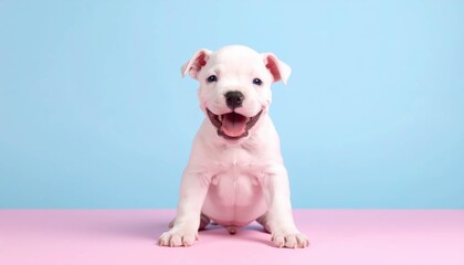 Adorable Dogo Argentino Puppy on Pastel Background, Generated image