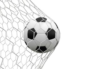 Fototapeta premium Soccer ball scoring a goal in a net on a white background football