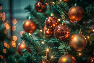 Obraz premium Decorated Christmas Tree with Bronze Baubles