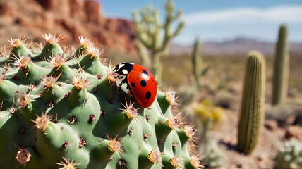  Ladybug on a Cactus Bloom