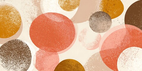 Scattered circles in earthy tones of pink, orange, and brown create a textured abstract pattern