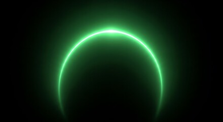 Fototapeta premium Bright green neon arc glowing in the dark, abstract background