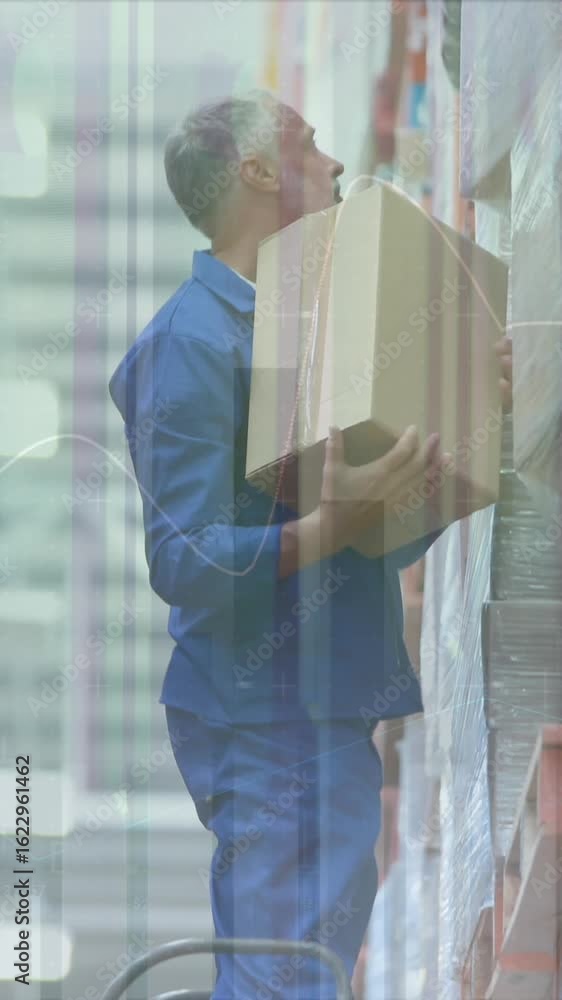 Poster animation of data processing over modern building and cityscape