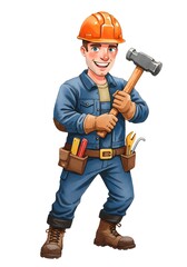 Fototapeta premium Construction Worker with Hammer Illustration