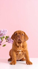 Adorable cachorro de Dogue de Bordeaux sobre fondo rosa, Generated image