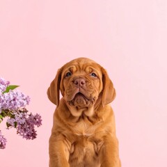 Adorable cachorro de Dogue de Bordeaux sobre fondo rosa, Generated image