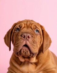 Adorable Dogue de Bordeaux Puppy on Pink Background, Generated image