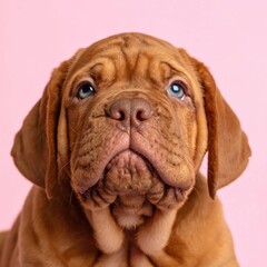 Adorable cachorro de Dogue de Bordeaux sobre fondo rosa, Generated image