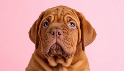 Adorable Dogue de Bordeaux Puppy on Pink Background, Generated image
