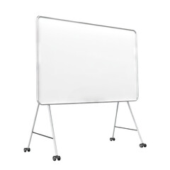 Blank whiteboard on wheels with metal frame, isolated on transparent cutout background