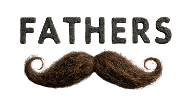 The word fathers with a mustache below it, isolated on transparent background