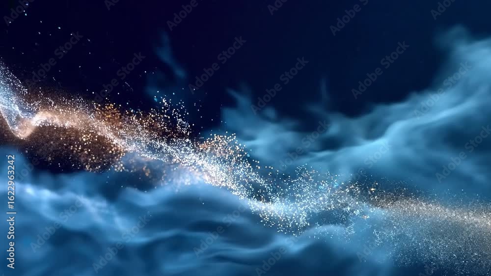 Poster ethereal movement mesmerizing abstract background of blue smoke and shimmering particles, creating d