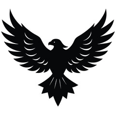 Majestic eagle spreading wings in silhouette black