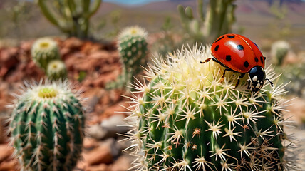  Ladybug on a Cactus Bloom