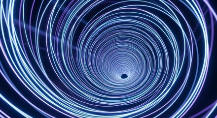 Obraz premium A vortex of spiraling illuminated lines dominated by hues of blue and purple converging toward a dark central point