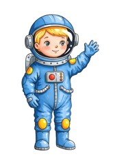 Cute Cartoon Astronaut Boy Waving Hand, Space Illustration